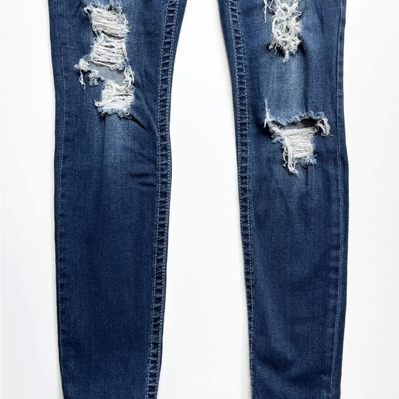 True Religion 29 Super Skinny Jeans Dark Wash Blue Distressed Mid Rise Logo - Picture 5 of 14